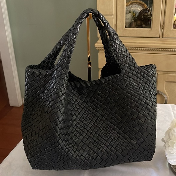 Falor 🔥Woven Italian Soft Genuine Leather Shoulder Tote, Black - Picture 5 of 9